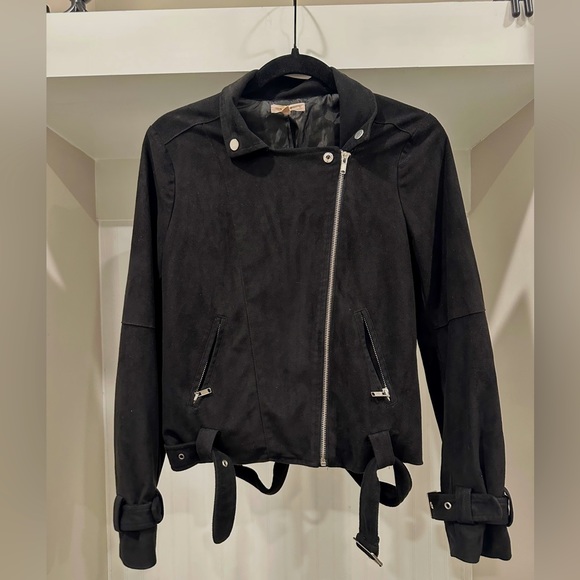 LE LIS Black Faux Suede Moto Jacket Size Small - Picture 4 of 6